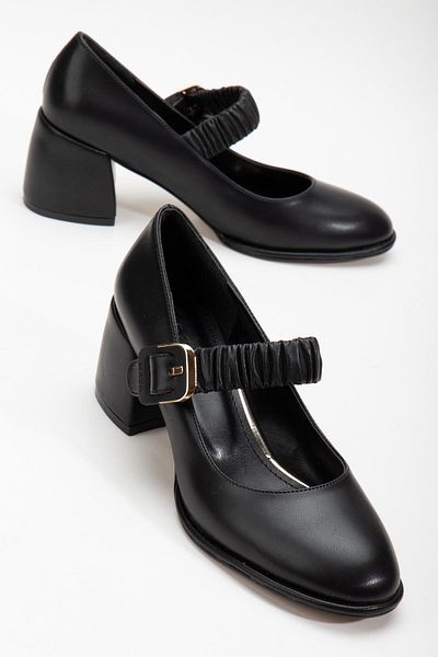 Dilimler Ayakkabı Black Thin Platform and Elastic Band Thick Heeled Women's Casual Shoes