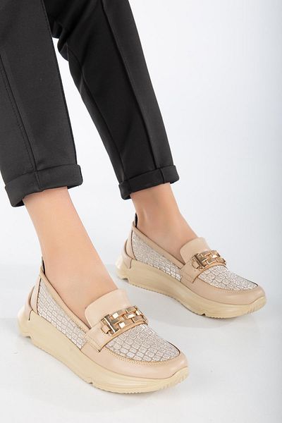 Dilimler Ayakkabı Pantofi casual de damă, cu talpă groasă, bej, cu accesorii de lanț
