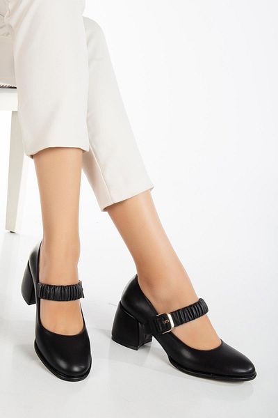 Dilimler Ayakkabı Black Thin Platform and Elastic Band Thick Heeled Women's Casual Shoes