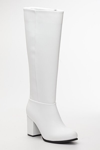 Dilimler Ayakkabı Leather Zippered White Small Large Size Women's Heeled Boots