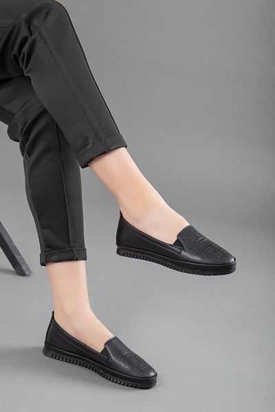 Dilimler Ayakkabı Skin Laser Printed Black Women's Orthopedic Casual Shoes