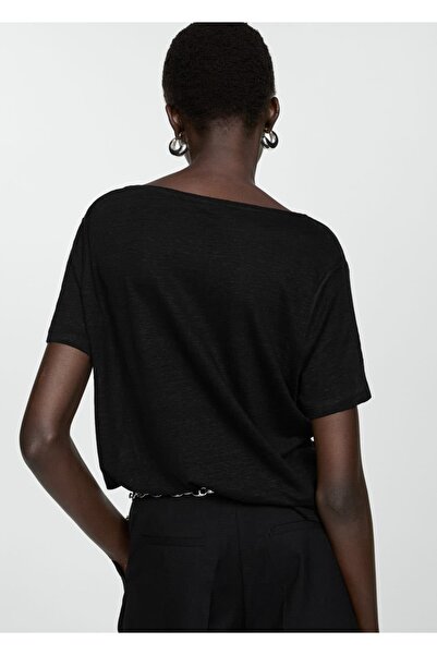 MANGO Woman Lněné tričko s krátkým rukávem