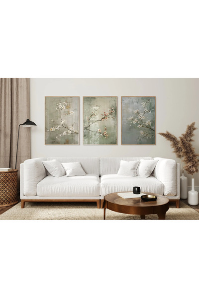 woodhomeworks Ahşap Çerçeveli 3 Lü Soyut Tablo Home Ev Salon Oturma Odası Yat...