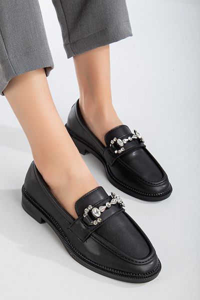 Dilimler Ayakkabı Black Women's Casual Shoes with Jewelled Buckle Accessories