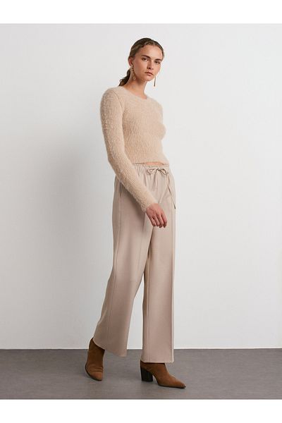Dilvin 71561 Stone Color Long Draped Stylish Trousers