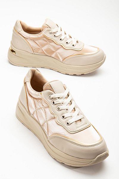 Dilimler Ayakkabı Parachute Material Thick Sole Bonded Beige Women's Sports Shoes