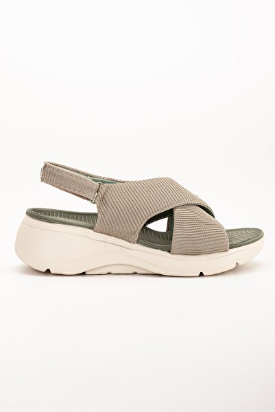 Dilimler Ayakkabı KHaki Women's Sandals - Linen Material, Wedge Sole, Faylon