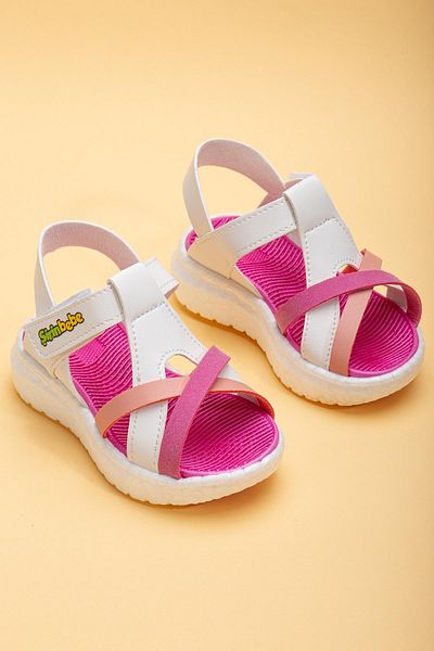 Dilimler Ayakkabı Orthopedic Fuchsia White Baby Girl and Girl Sandals - Face Pole and Cross Strap