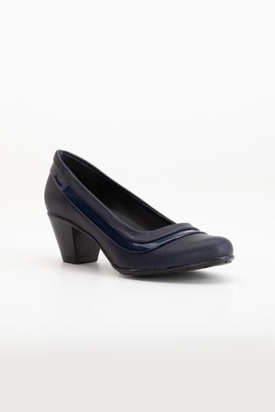 Dilimler Ayakkabı Patent Leather and Skin Ready Sole Navy Blue Women's Daily Classic Heeled Shoes