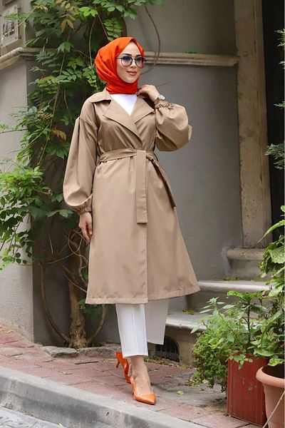 REELMODA Double Breasted Collar and Balloon Sleeve Comfortable Fit - Women's Stylish Trench Coat