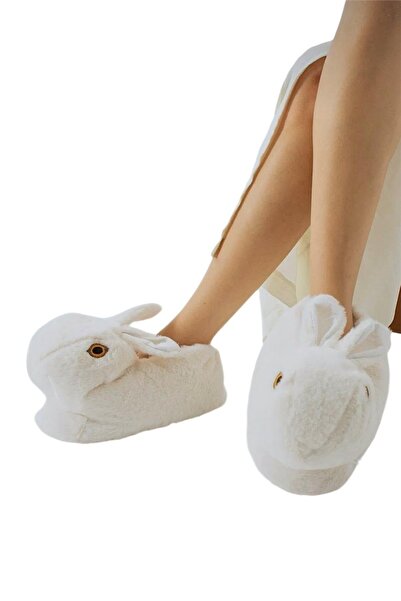 Liger Παντόφλες σπιτιού με λευκή βελούδινη φιγούρα κουνελιού - Αντιολισθητικές και μη ηχητικές