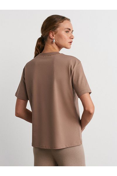 Dilvin Διακοσμητικό ραμμένο μπλουζάκι 30312 Mink Crew Neck