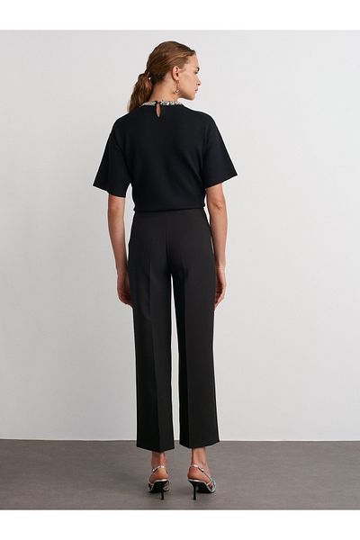 Dilvin 71558 High Waist Trousers with Metal Accessories-Black