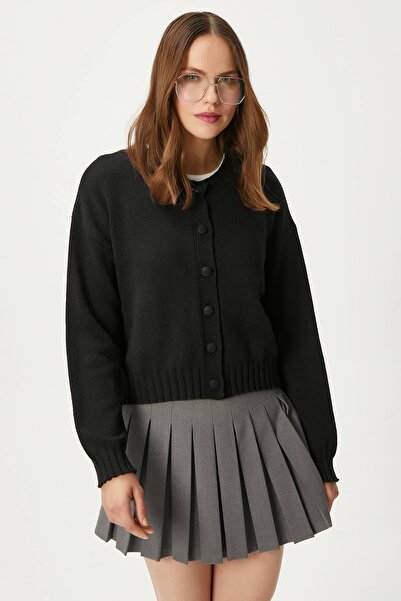 Ritnice سترة نسائية محبوكة أساسية باللون الأسود الهادئ