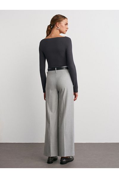 Dilvin 71550 Belted Smart Trousers-Light Gray