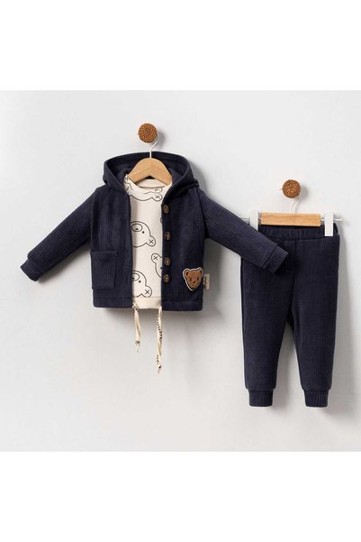 popshops baby Popshops Boys 6-9-12-18 Months Long Sleeve Jacket and Pants Set with Bear Design