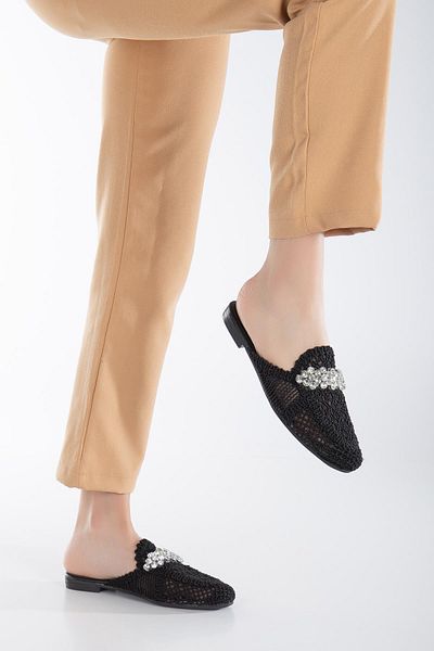 Dilimler Ayakkabı Papuci de damă Knitted Stone Black
