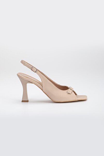 Dilimler Ayakkabı Large Size Goblet Heel Skin Nude Women's Heeled Sandals