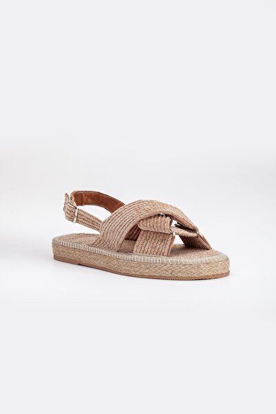 Dilimler Ayakkabı Velvet Thick Sole Cross Strap Mink Women's Sandals