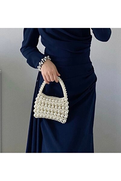 ENT COLLECTİON Pearl Bag-Pearl Bag- Beaded Bag-Hand and Shoulder Bag (19x14cm)