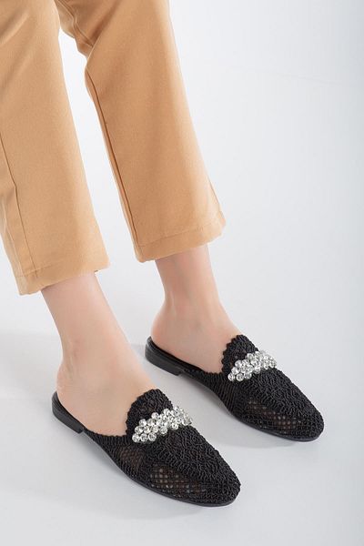 Dilimler Ayakkabı Papuci de damă Knitted Stone Black
