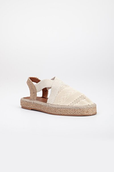 Dilimler Ayakkabı Knitwear Thick Sole Elastic Banded Beige Women's Wedge Sandals