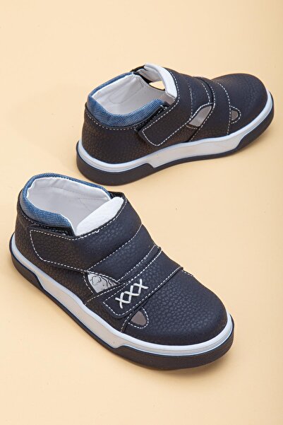 Dilimler Ayakkabı Şirinbebe Şiringenç Stitching Detailed Two Velcro Navy Blue Men's İlkadım Baby Kids Shoes