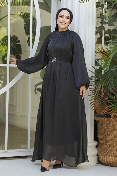 Neva Style Rochie Hijab Neagră cu mânecă cu balon 53781S