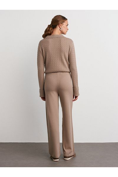 Dilvin 70163 Elastic Waist Knitwear Trousers-Dark Mink
