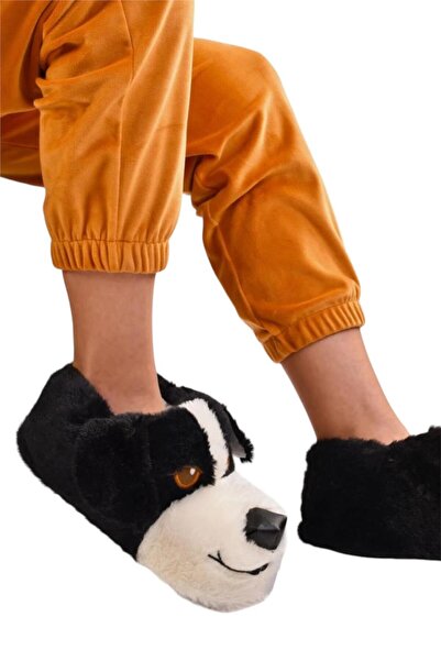 Liger Μαύρες παντόφλες με χαριτωμένη Unisex φιγούρα σκύλου - Αντιολισθητική και μη ηχητική βάση