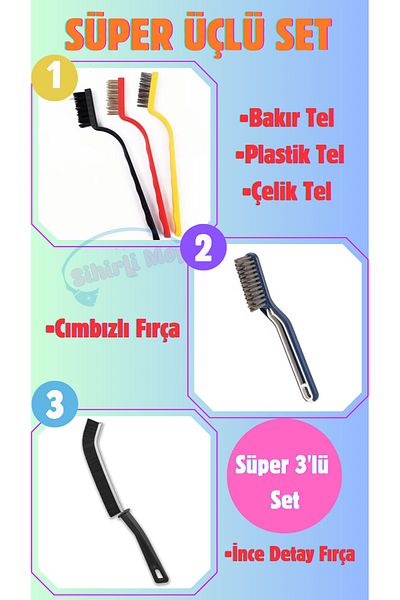 SİHİRLİ MOP Super Set of 3 - Fine Cleaning Brush and Detail Brush with Tweezers