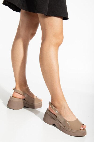 Dilimler Ayakkabı Patent Leather Mink Women's Wedge Heel Sandals - Side Faced