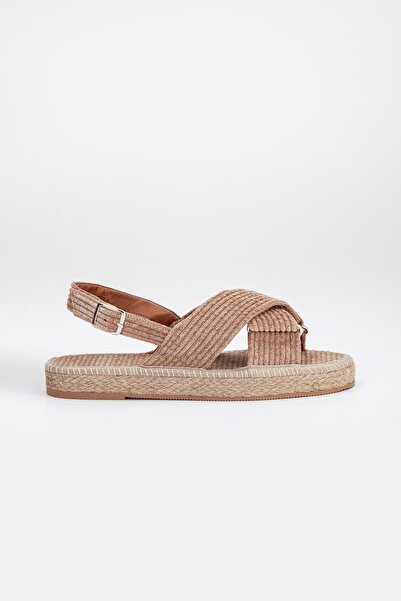 Dilimler Ayakkabı Velvet Thick Sole Cross Strap Mink Women's Sandals