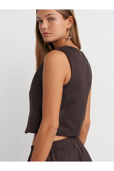 Dilvin 60560 Model Short Special Sewn Brown Vest
