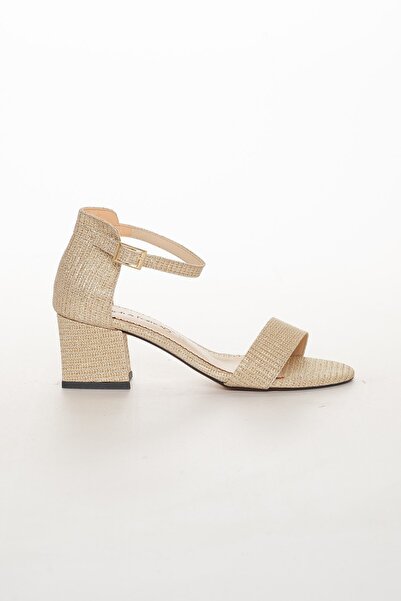 Dilimler Ayakkabı Single Strap Gold Women's Heeled Sandals
