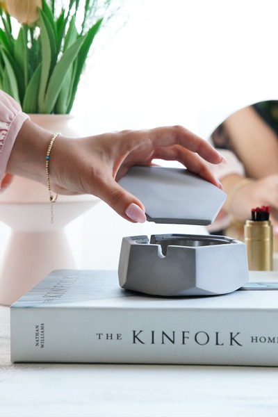 sin istanbul Gray Steel Ash Tray - Hexagon with Lid