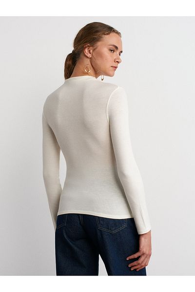 Dilvin 31391 Stand Collar Long Sleeve Top-Ecru