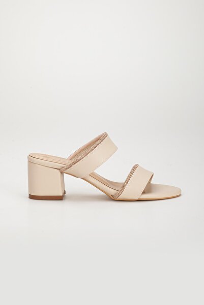 Dilimler Ayakkabı Stone Detailed Two-Stripes Women's Low Heel Slippers