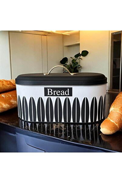 UCR HOME Yeni Yaprak Desen Premium Metal Ekmeklik-(Siyah Beyaz)