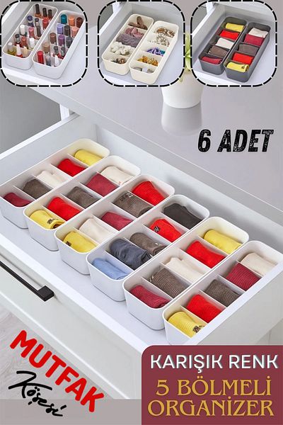 Mutfak Köşesi 5 Compartment Organizer, Watch, Jewelry, Buckle, Socks, Underwear Organizer 6 Pieces