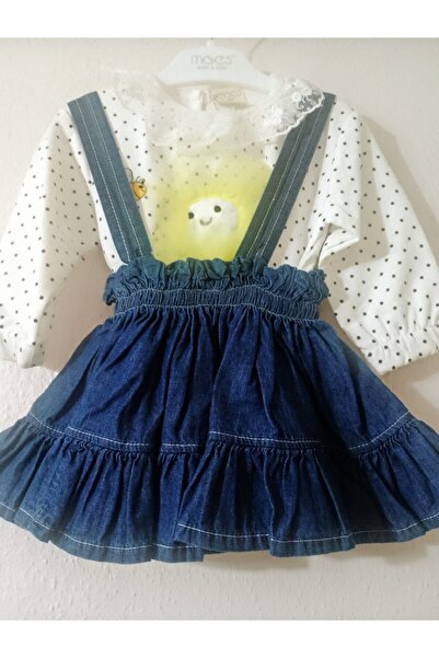 MOES kız bebek kot jile elbise badisi yakası fırfırlı