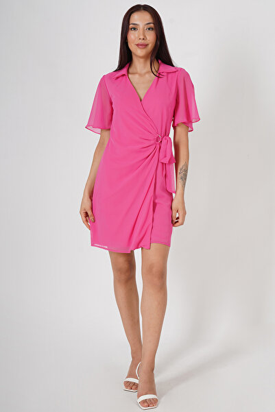 YORSSTYLE Pembe Toka Detaylı Belden Kuşaklı Elbise