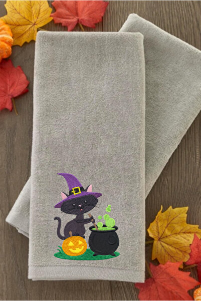 Ursa Hallowen Halloween Witchy Cat Design Embroidered Towel 30X50
