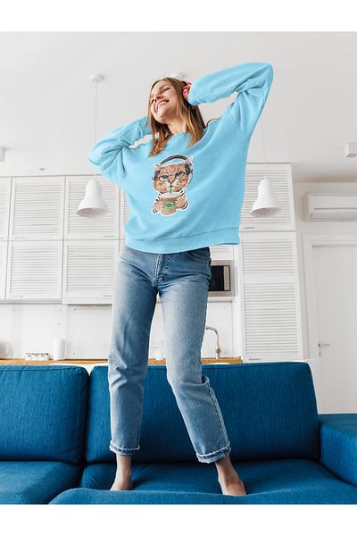 SUNFREE Hanorac de damă oversize cu imprimeu pisici