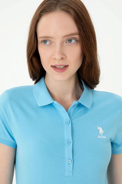 U.S. Polo Assn. Tricou albastru cu gât polo de damă