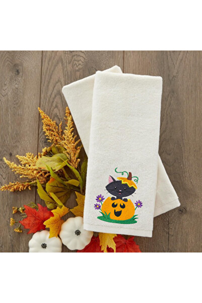 Ursa HALLOWEN  CADILAR BAYRAMI BALKABAĞI KEDİSİ TASARIMLI NAKIŞLI HAVLU 30X50