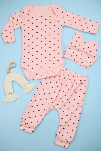 Lindakids Sevimli Kalp Desenli 3 lü Bebek Zıbın Takımı