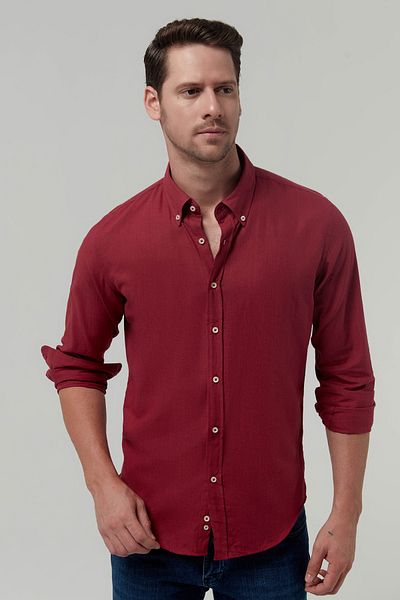 D'S Damat Slim Fit piros sima pamut ing
