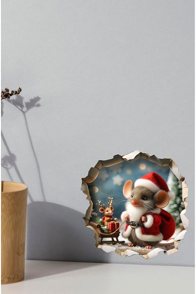 Sim Tasarım New Year Christmas Costumed Cute Mouse New Year Decorative Corridor Wall Glass Door Sticker