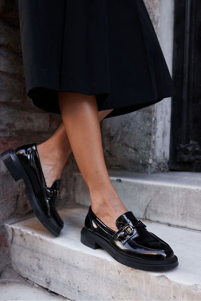 ANGELİNA JONES Alvaro Women's Black Patent Leather Genuine Leather Loafer Shoes
